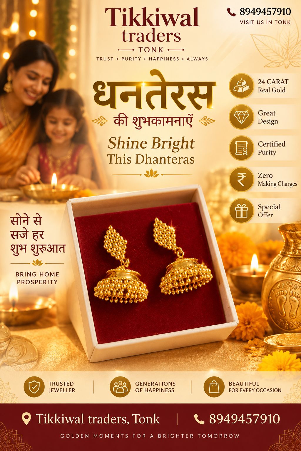 Sample Dhanteras poster for gold earrings